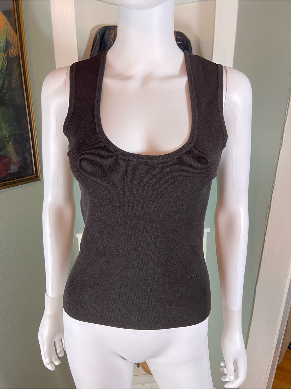 NWT Frame Denim Americano Dark Brown Scoop Neck Ribbed Sweater Knit Tank [TE]